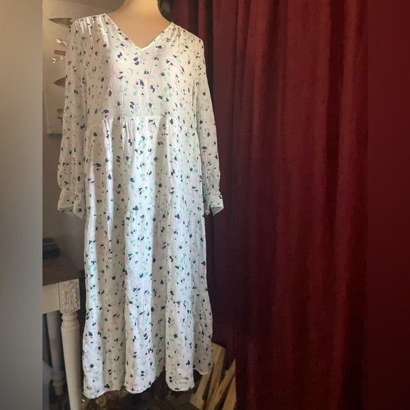 A New Day Cream Long Sleeve V Neck Midi Dress XSmall prairie cottage core NWOT. - Picture 2 of 12